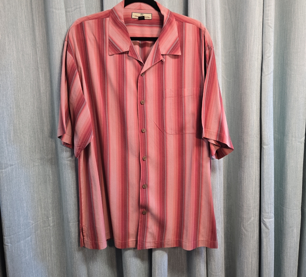 Tommy Bahama Men's Coral and Gray Striped Shirt